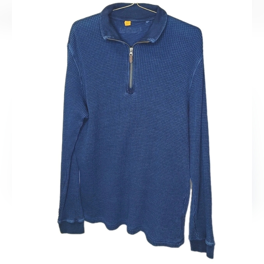 Tailor Vintage Thermal Waffle Knit Top Large Indigo Qtr Zip  Mock Neck Pullover